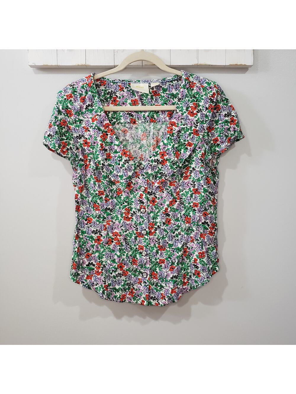 Anthropologie Maeve Austen Floral Button Front Blouse Top Women's 8 Cottagecore